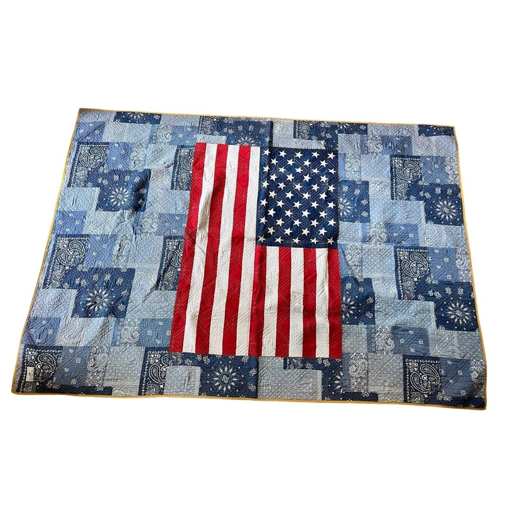 Tommy Hilfiger American Flag Quilt Bandana‎ Patchwork Paisley Americana Folk USA